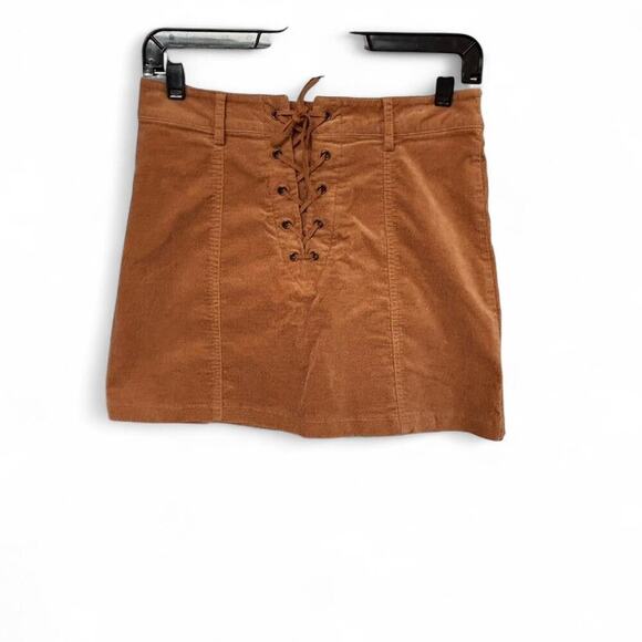 y2k 2000's vtg.‎ forever 21 tan lace up mini velvet skirt small- medium - Picture 3 of 7
